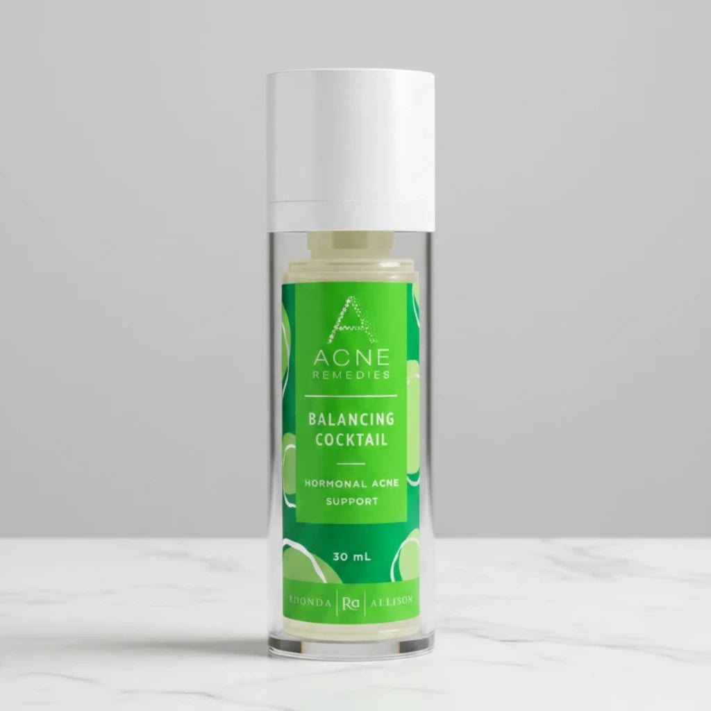 Acne Remedies Balancing Cocktail bottle with green label on a white background