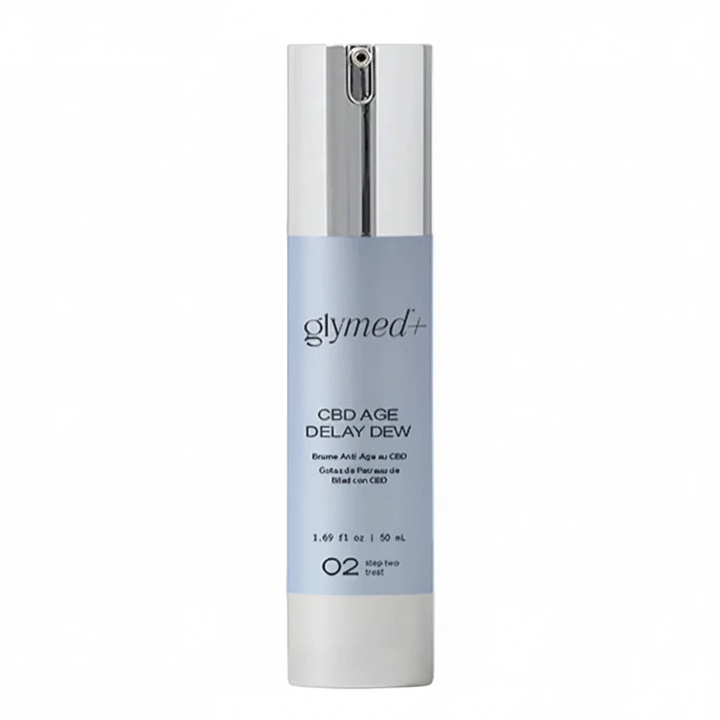 Glymed Plus Age Delay Dew bottle on a beige background