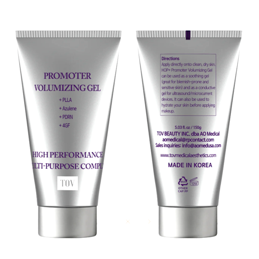 Two tubes of Promoter Volumizing Gel with labels on a white background