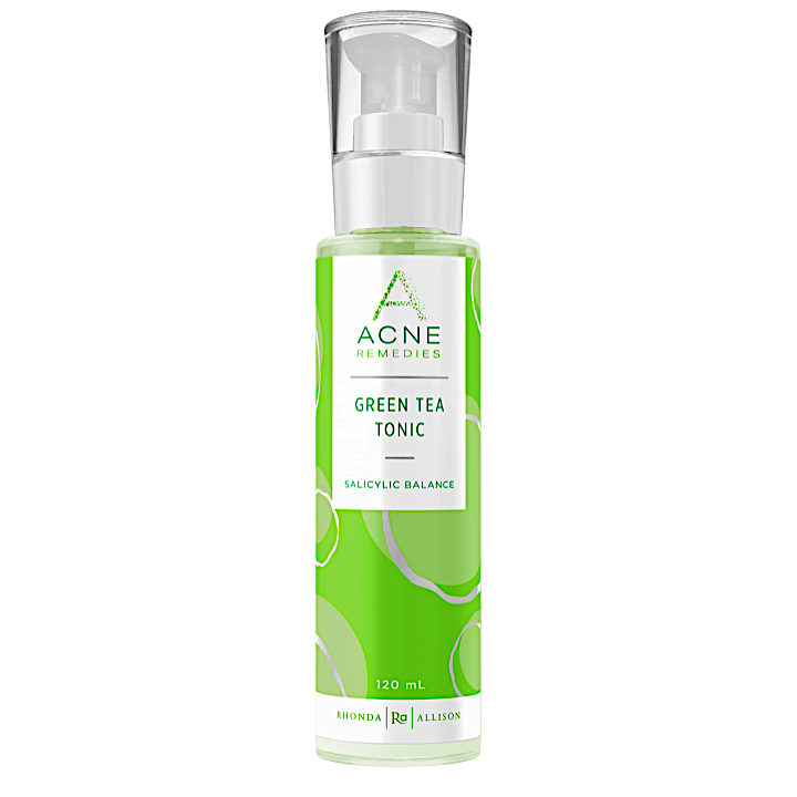 Green Tea Tonic bottle with a white pump on a white background