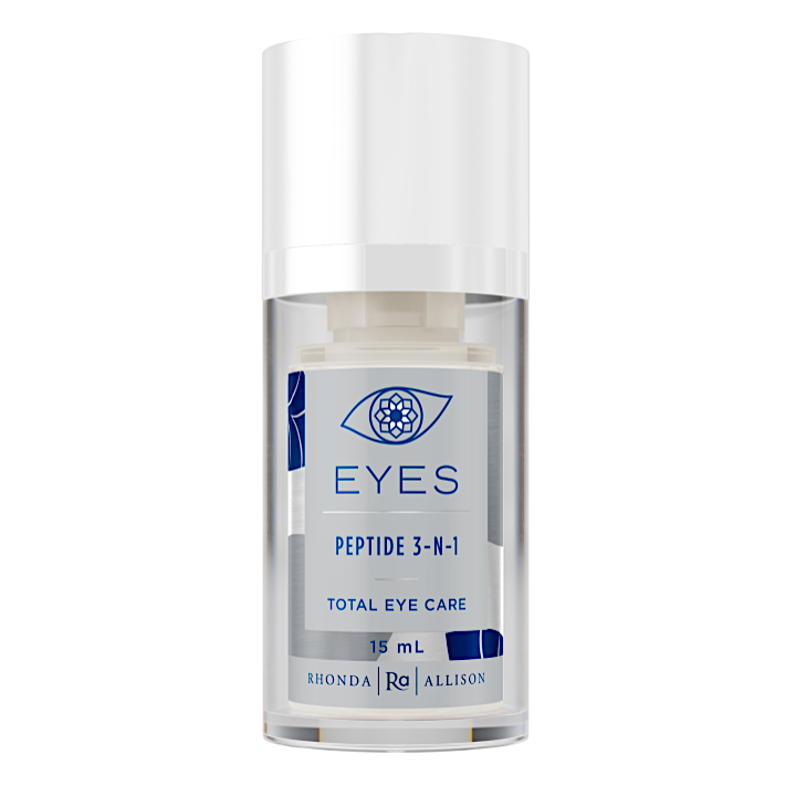 Skincare bottle labeled 'EYES Peptide 3-N-1 Total Eye Care' on a white background