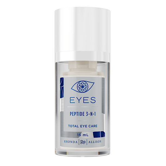 Skincare bottle labeled 'EYES Peptide 3-N-1 Total Eye Care' on a white background
