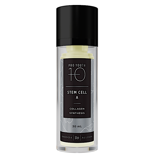 Skincare serum bottle labeled 'Pro Youth 10 Stem Cell A' on a white background