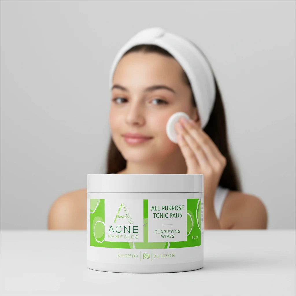 Teen using Jar of Acne Remedies All Purpose Tonic Pads to face