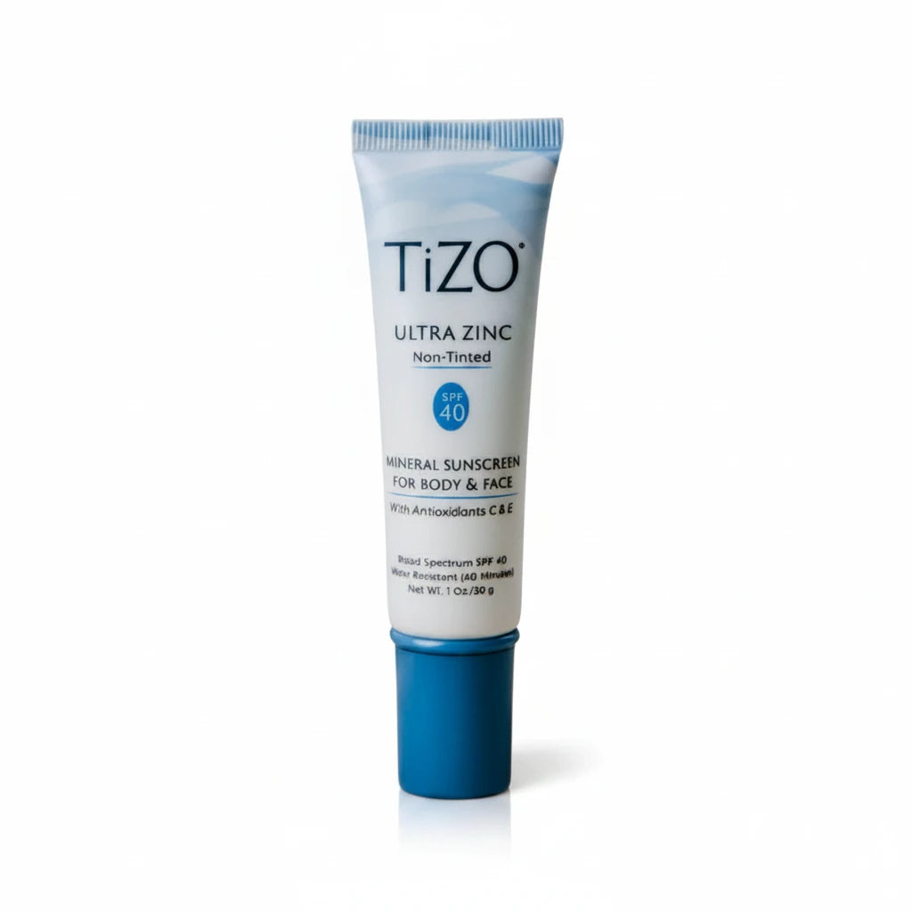 Tizo Ultra Zinc sunscreen tube on a white background