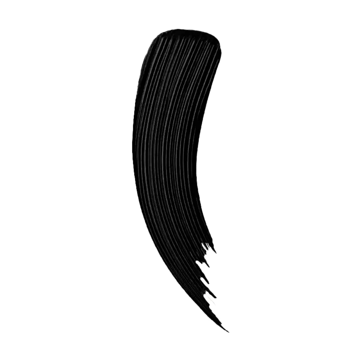 A thick, textured black cosmetic smear, resembling mascara or liquid eyeliner, shown vertically on a solid white background.
