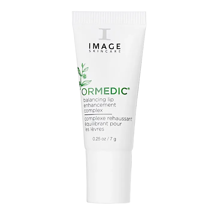 Tube of IMAGE Skincare Ormedic Balancing Lip Enhancement Complex with a clear cap, labeled .25oz.