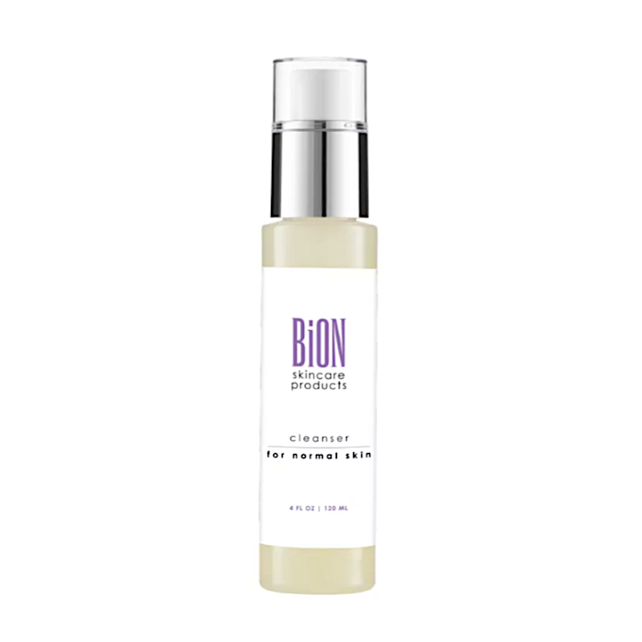 Skincare bottle labeled 'Bion' on a white background. Cleanser for Normal Skin.