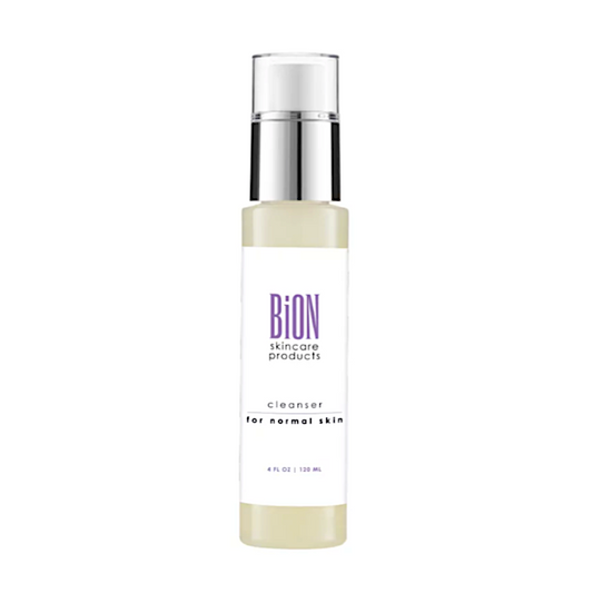 Skincare bottle labeled 'Bion' on a white background. Cleanser for Normal Skin.