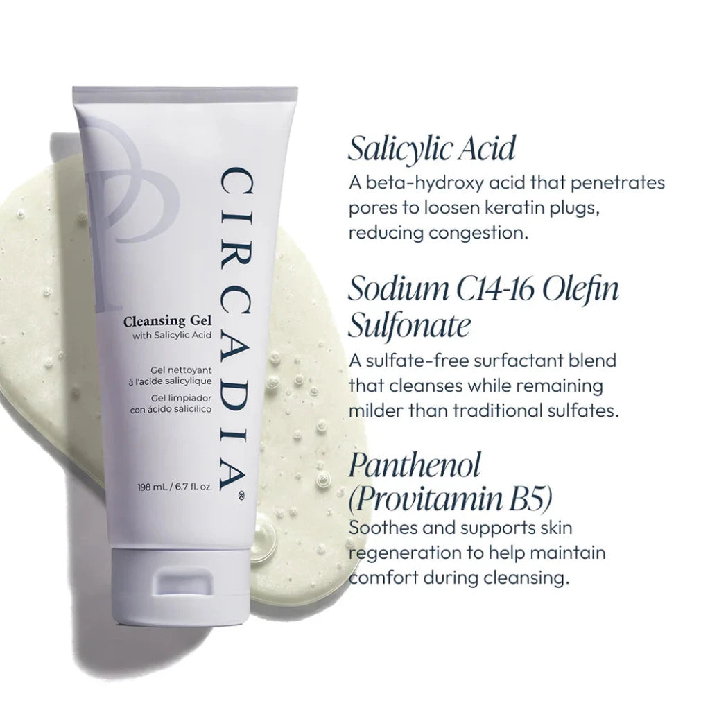 Circadia cleansing gel with product details on a white background