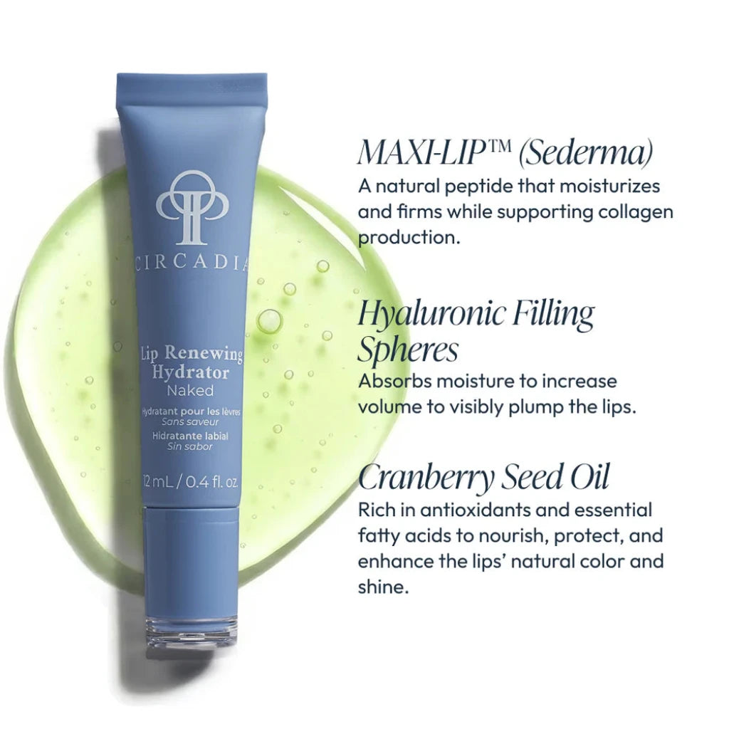 Circadia renewing hydrator lip balm with product description on a white background