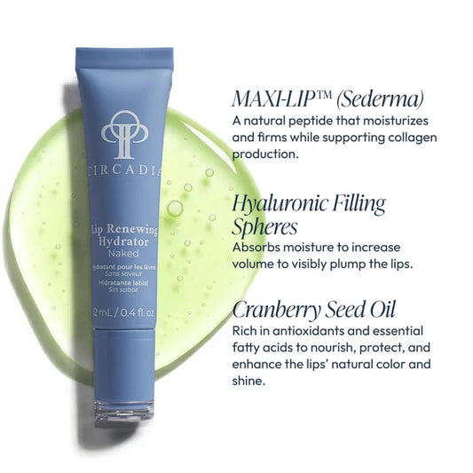 Circadia renewing hydrator lip balm with product description on a white background