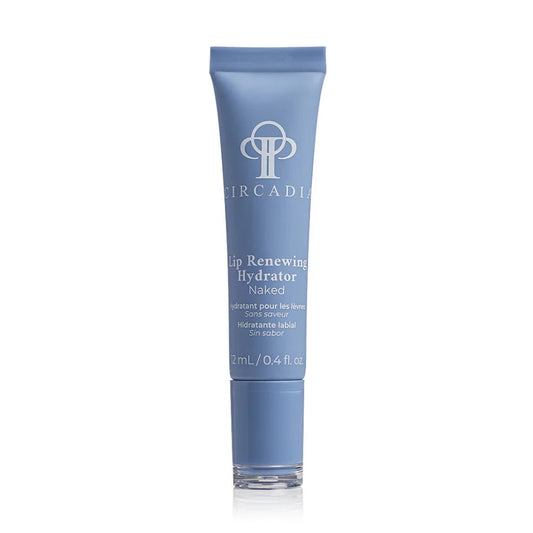 Blue lip balm tube with brand logo on a white background
