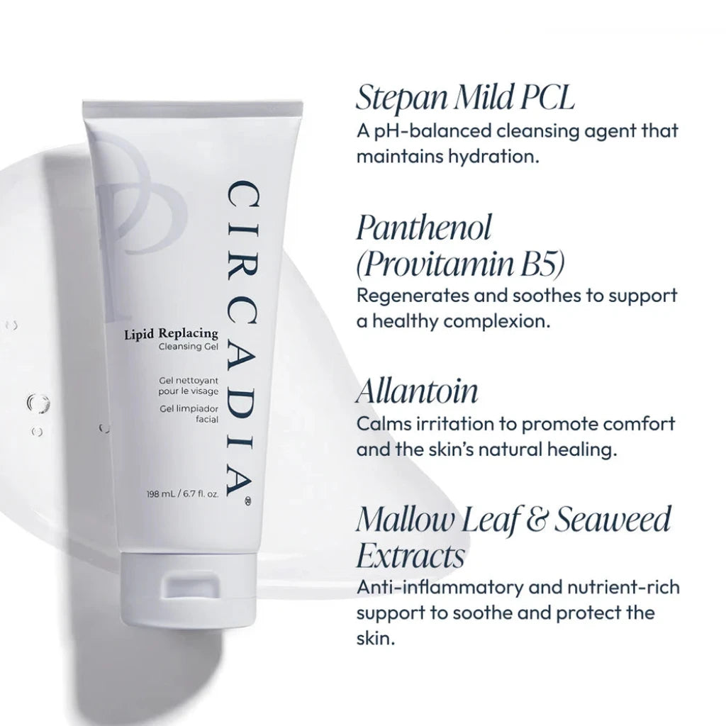 Circadia Lipid Replacing Cleansing Gel on a light background with text