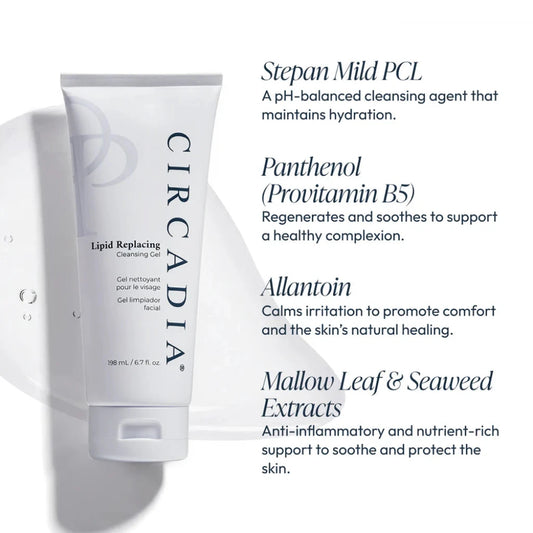 Circadia Lipid Replacing Cleansing Gel on a light background with text