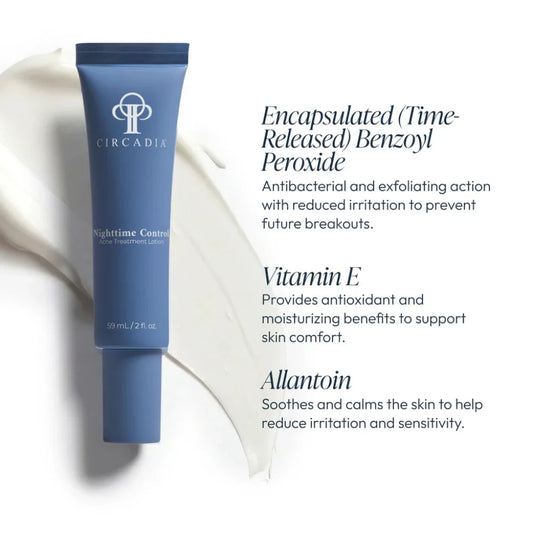 Circadia skincare product with text about its ingredients and benefits on a white background