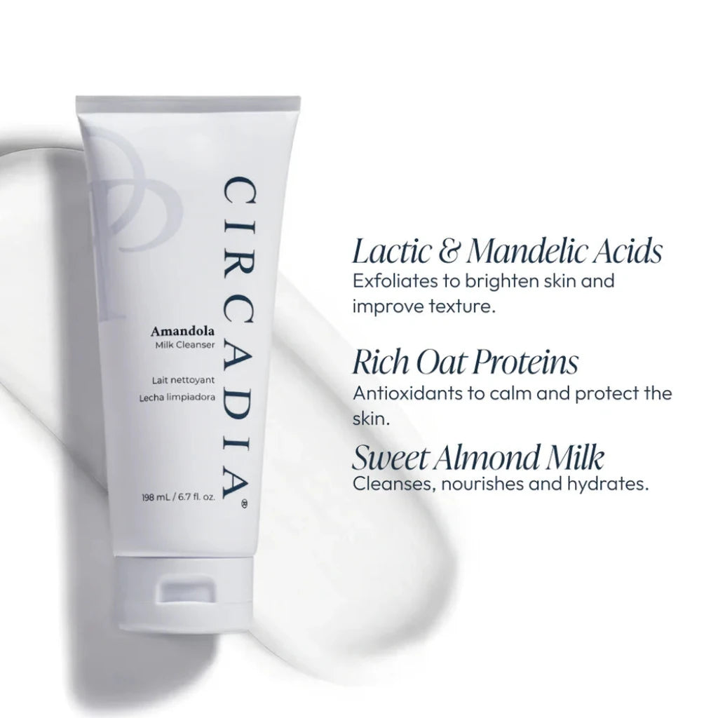 Circadia skincare product with text detailing ingredients and benefits on a white background