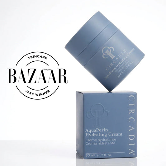Circadia AquaPorin Hydrating Cream with packaging on a white background, featuring Harper's Bazaar 2026 Winner badge.