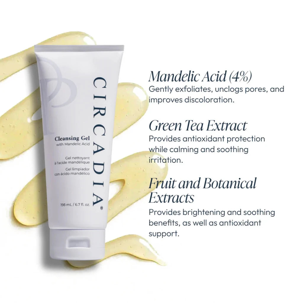 Circadia cleansing gel with mandelic acid and green tea extract on a white background