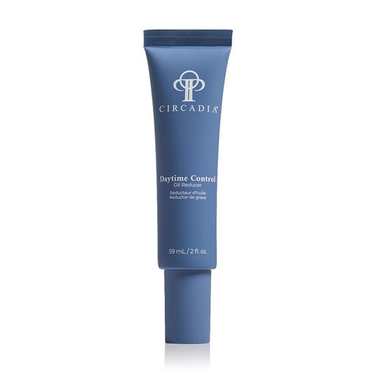 Blue tube of Circadia Daytime Control cream on a white background