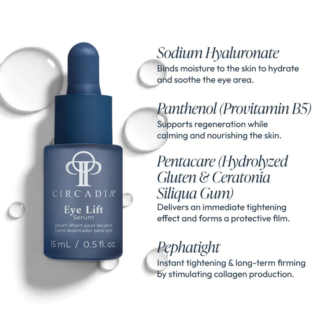 Circadia Eye Lift Serum product features on a white background