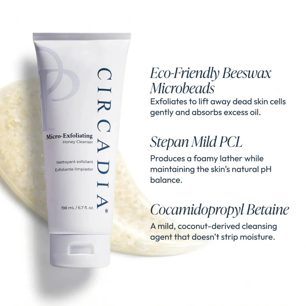 Circadia micro-exfoliating cream tube with product details on a white background