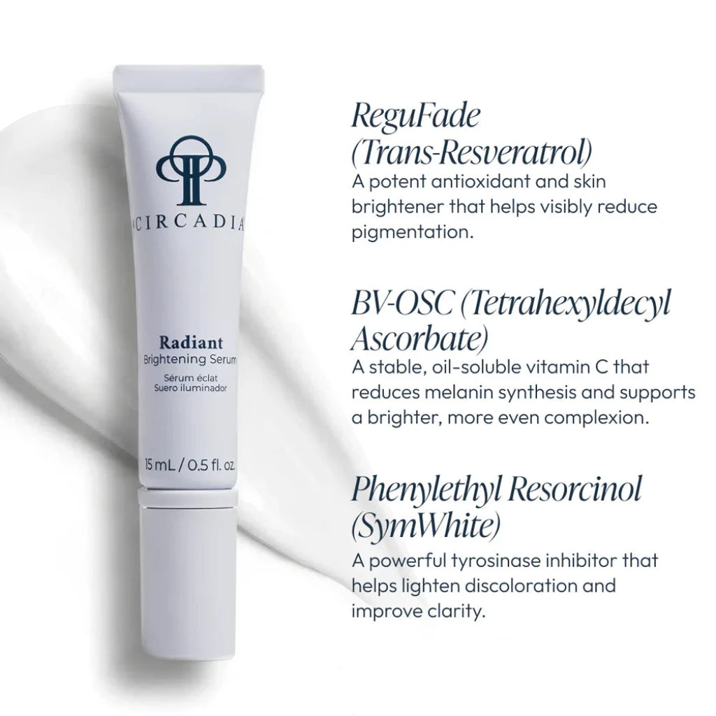 Circadia Radiant Brightening Serum with product details on a white background
