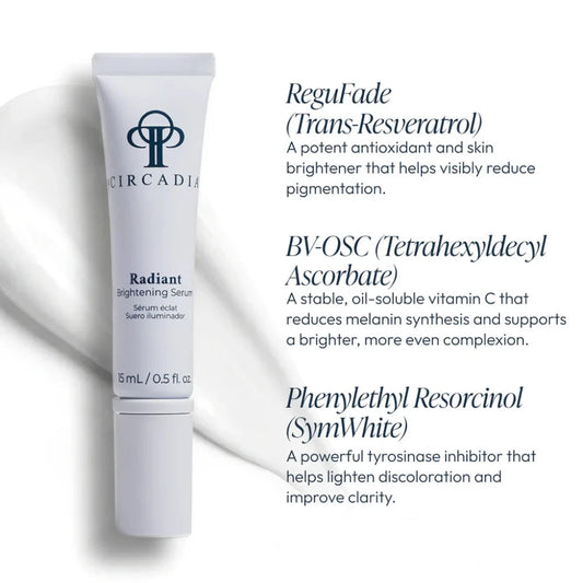 Circadia Radiant Brightening Serum with product details on a white background