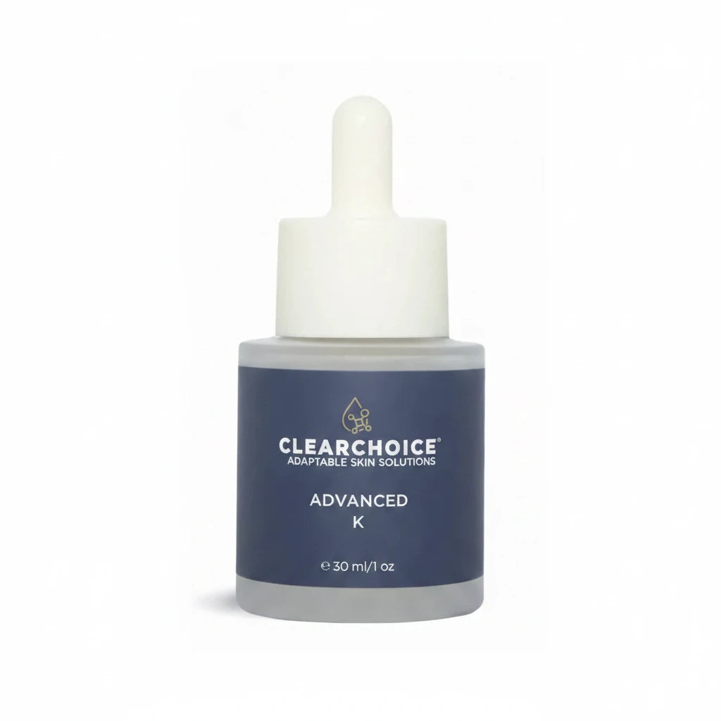 ClearChoice Advanced K skincare products with previous and new packaging on a white background