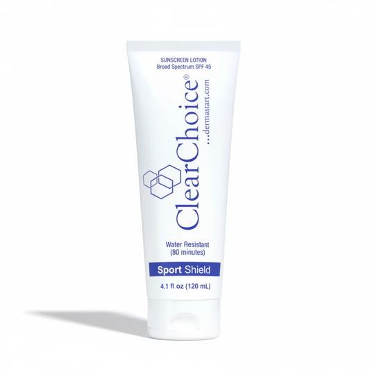 Clear Choice sunscreen lotion tube on a white background