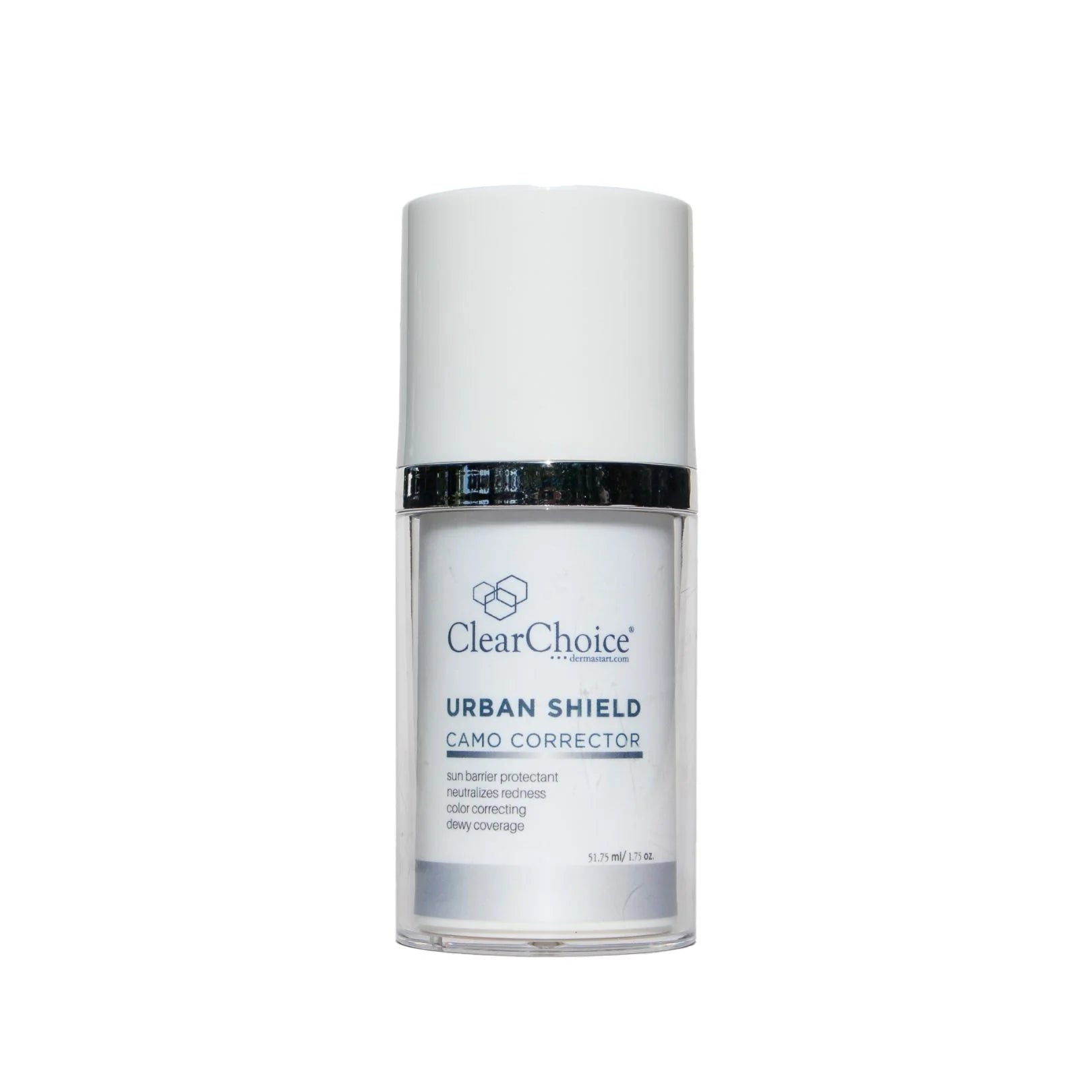 Clear Choice Urban Shield Camo Corrector sunscreen bottle on a plain white background.
