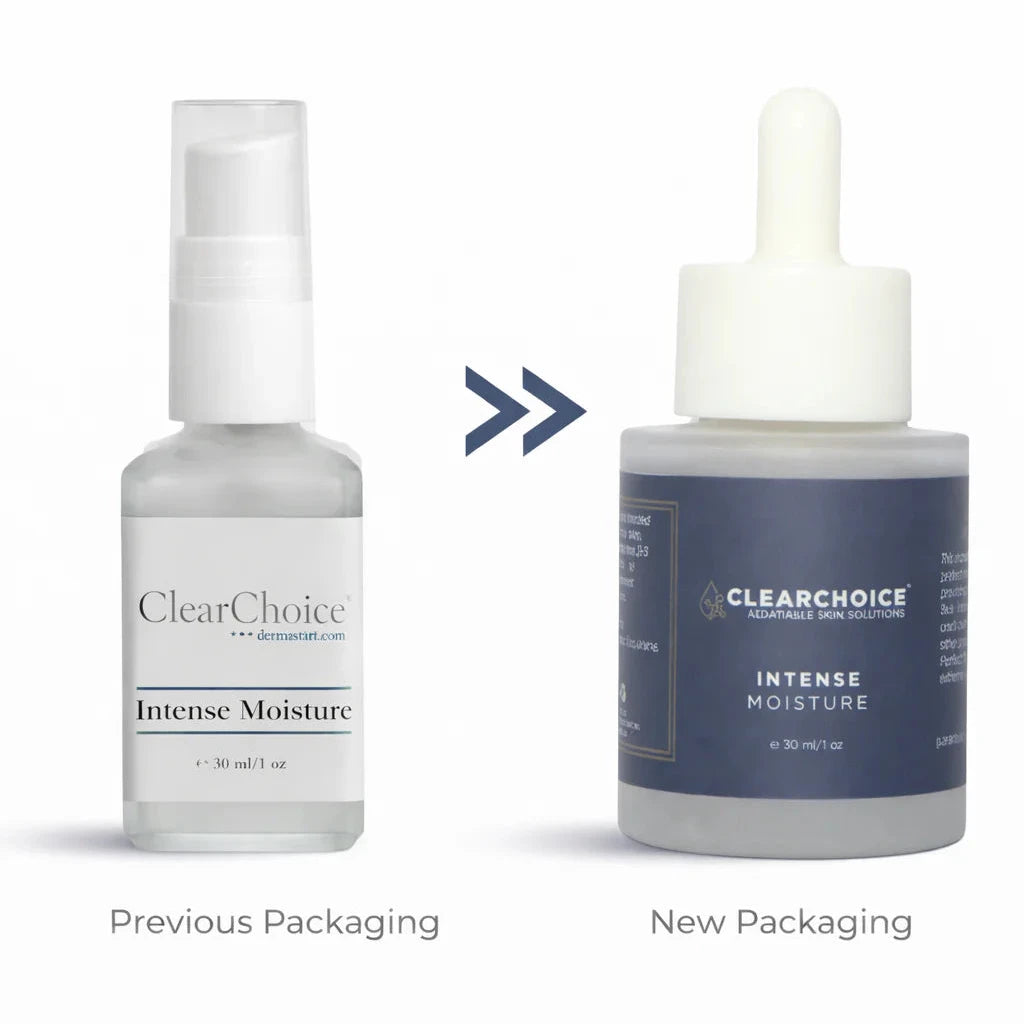 ClearChoice Intense Moisture product with previous and new packaging on a white background