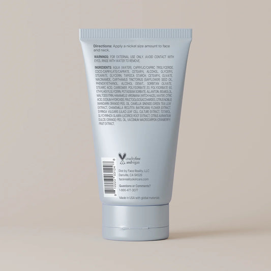 Back label of a ClearDerma product tube on a beige background