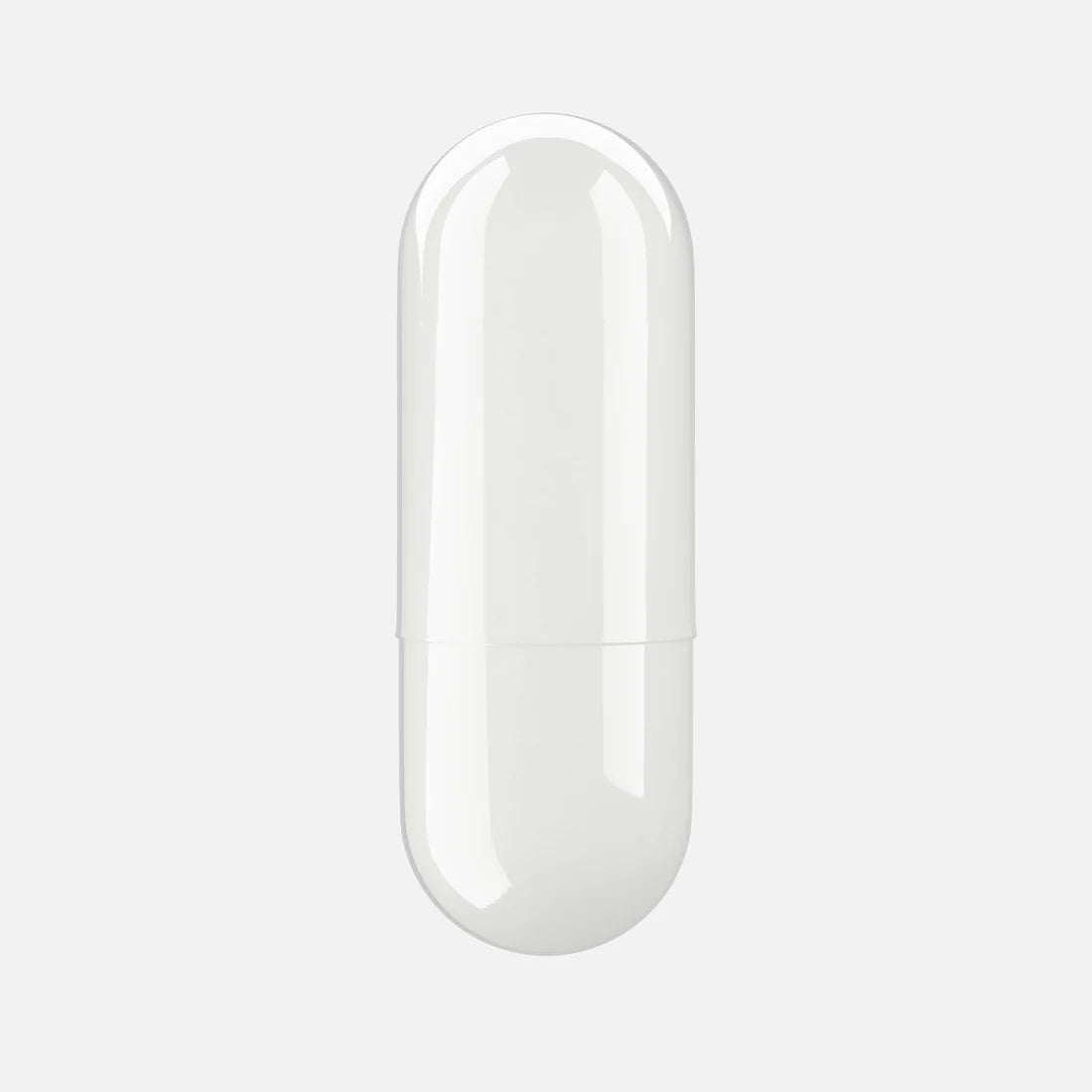 White capsule oval product on a light gray background