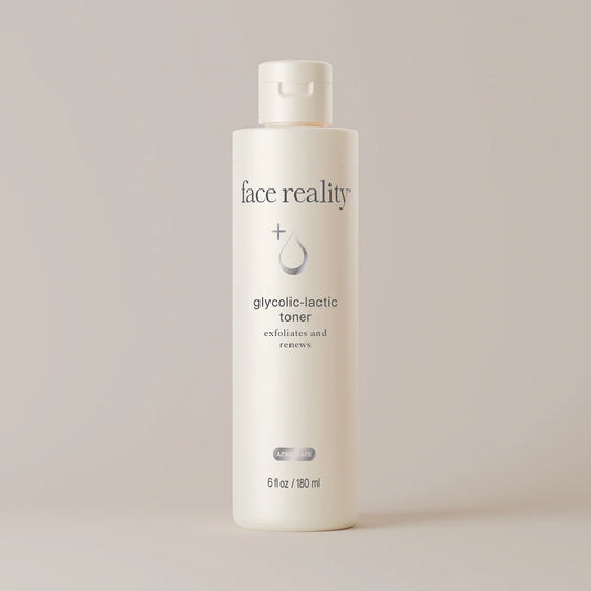 Face Reality Glycolic-Lactic Toner in white bottle
