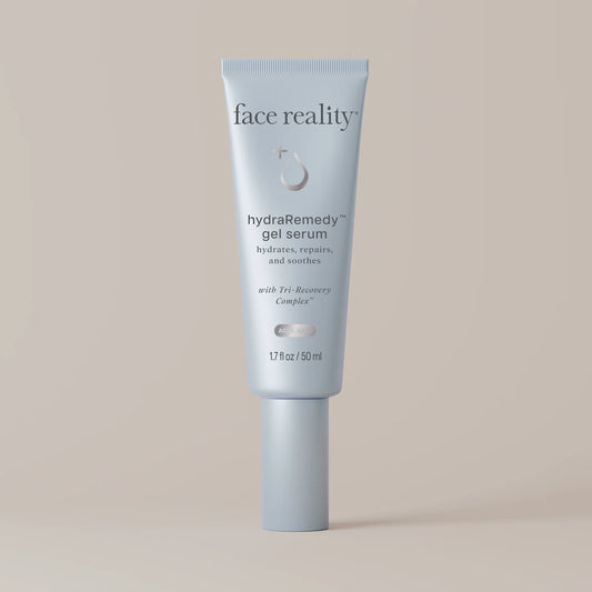 blue tube of Face Reality HydraRemedy Gel Serum text