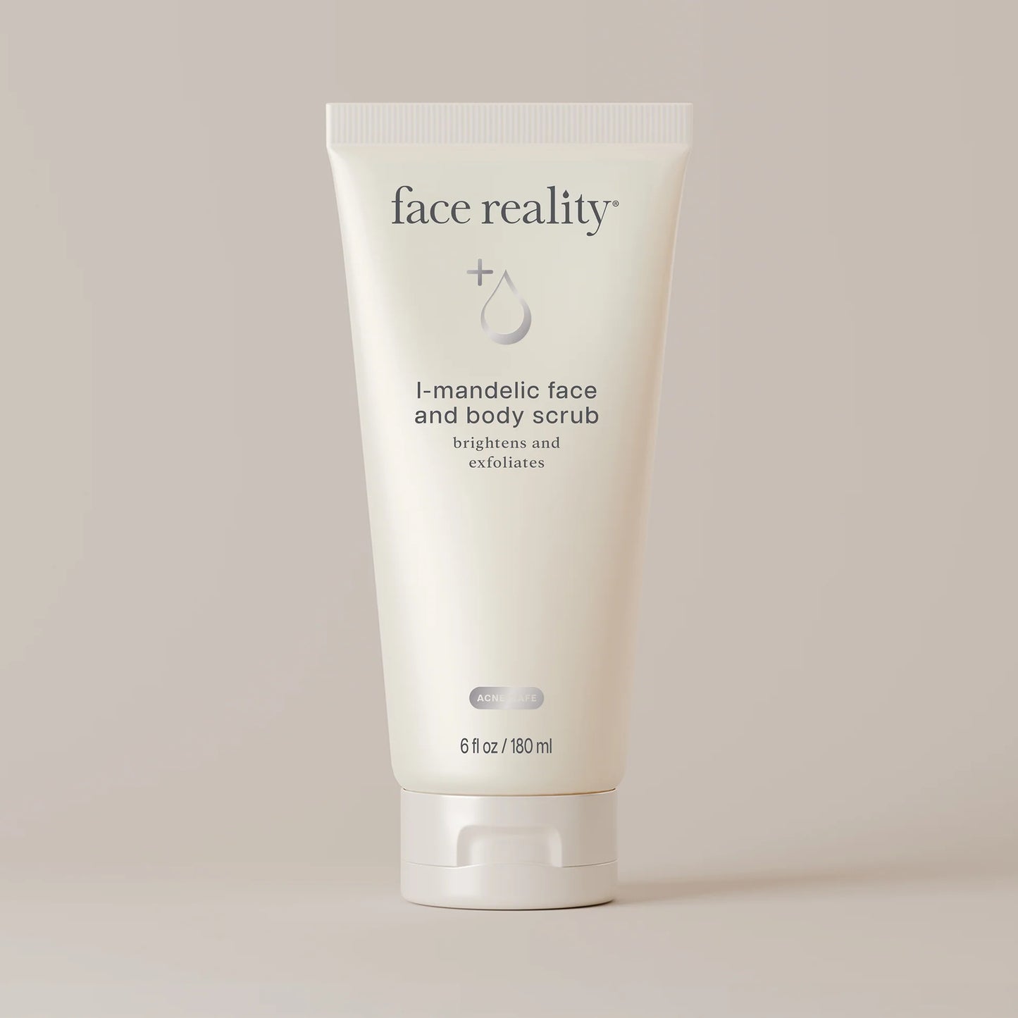Tube of face reality I-mandelic face and body scrub on a light background
