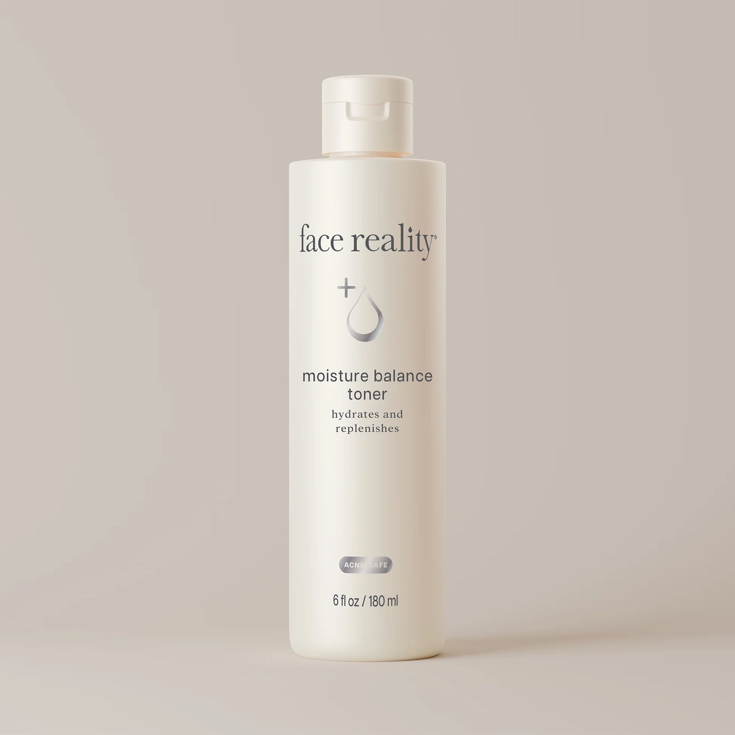 Bottle of 'face reality' moisture balance toner on a light background