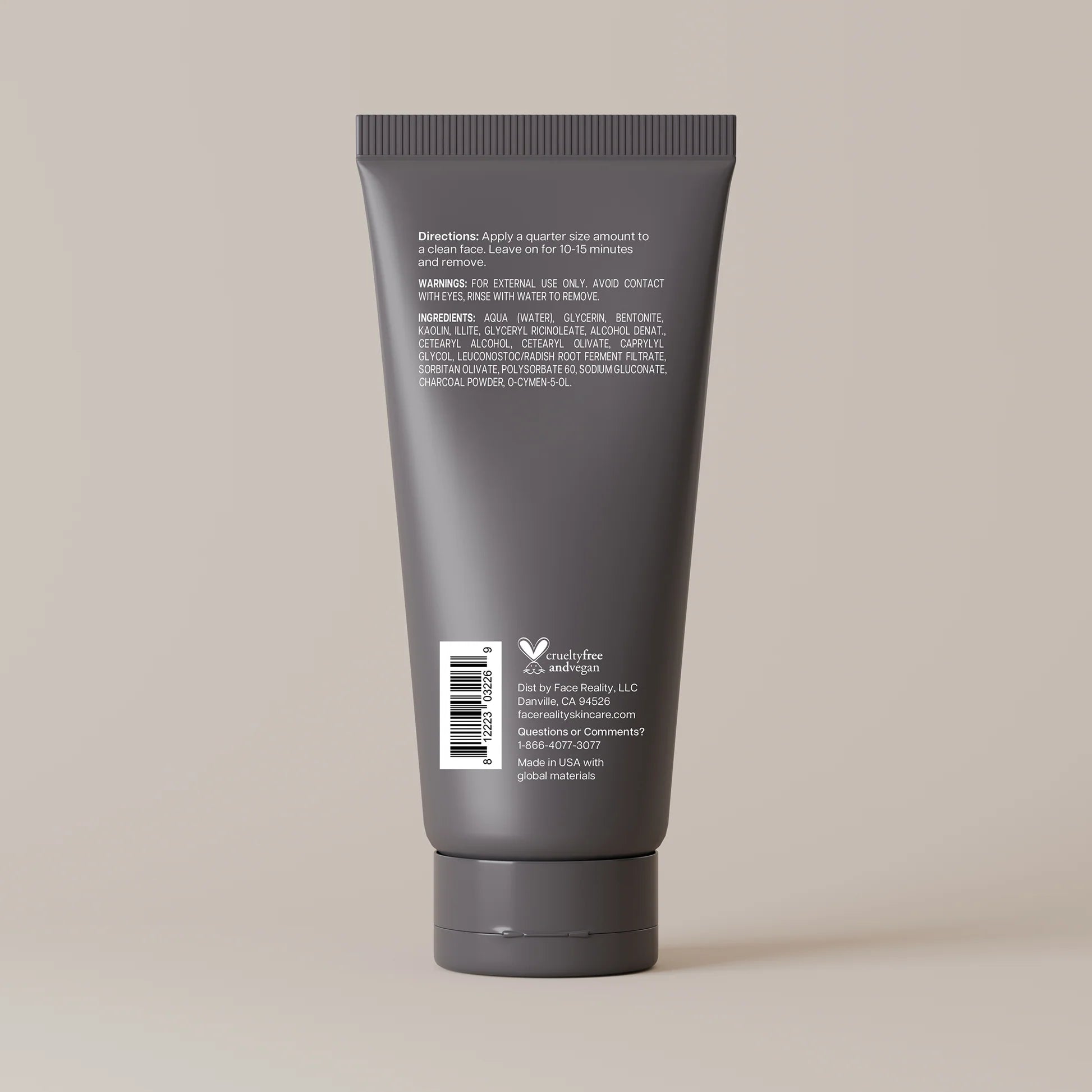 Face Reality Soothing Clay Mask back of tube product with text