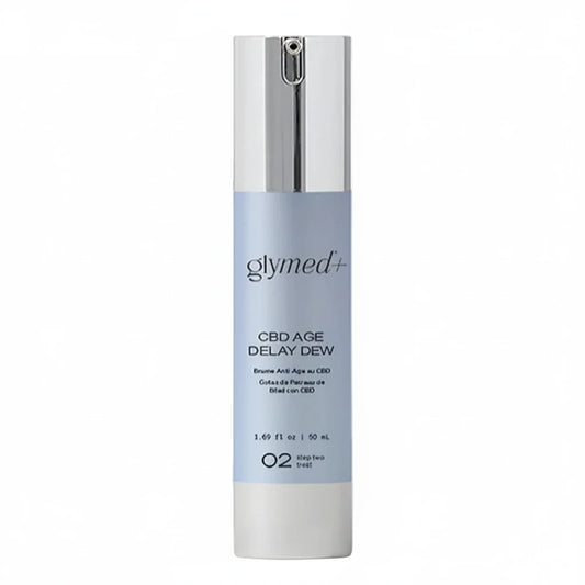 Glymed Plus Age Delay Dew bottle on a beige background