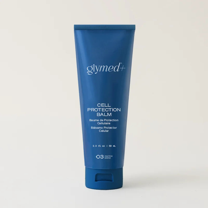 Blue tube of glymed+ Cell Protection Balm on a white background