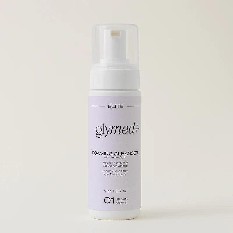 Glymed+ Foaming Cleanser bottle on a light beige background
