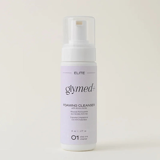 Glymed+ Foaming Cleanser bottle on a light beige background