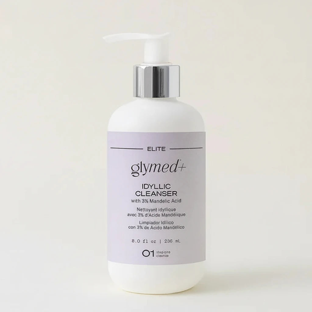 Glymed Idyllic Cleanser bottle on a light background