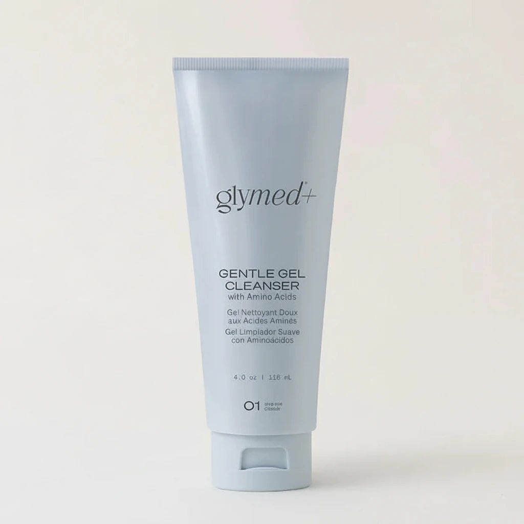 Glymed Plus Gentle Gel Cleanser tube on a white background