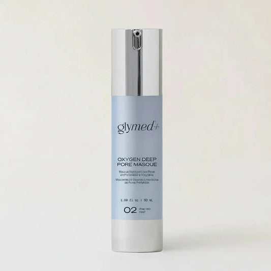 Glymed Plus Oxygen Deep Pore Masque bottle on a light beige background