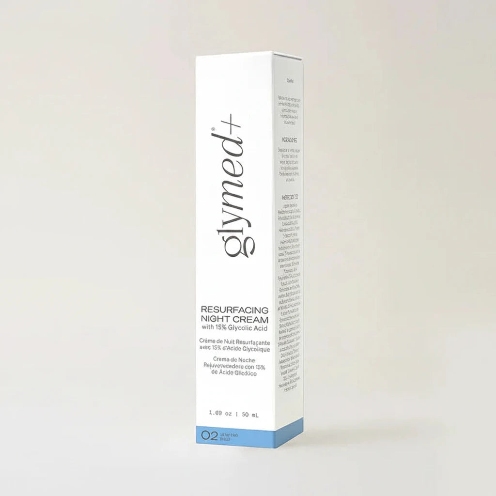 Glymed Plus resurfacing night cream packaging on a light gray background