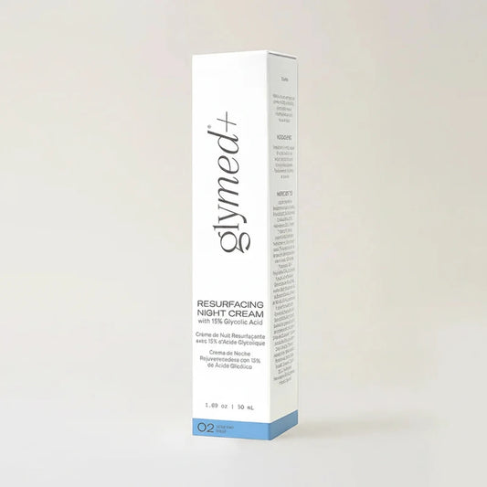 Glymed Plus resurfacing night cream packaging on a light gray background