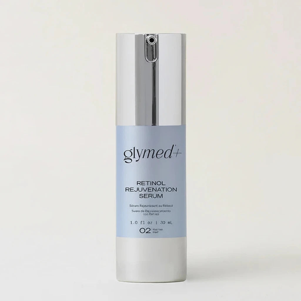 Glymed Plus Retinol Rejuvenation Serum bottle on a light gray background