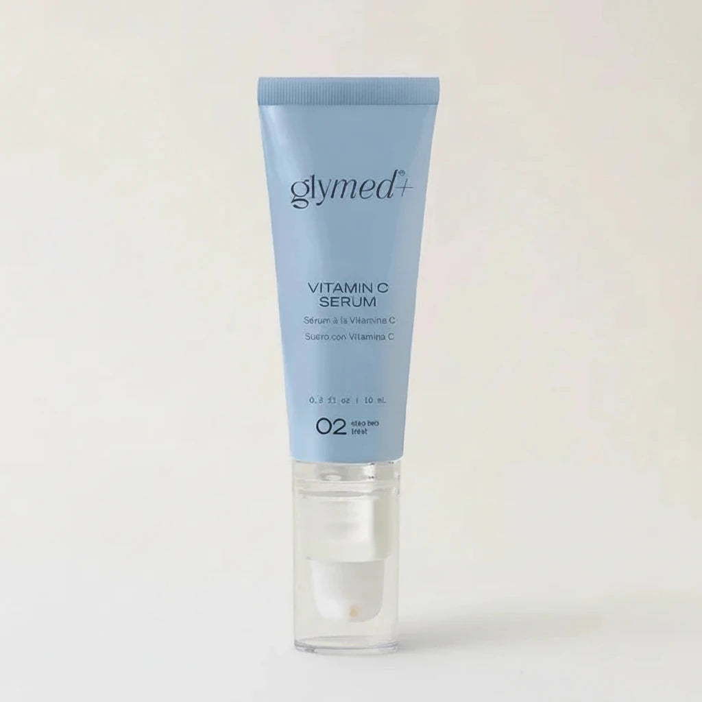 Glymed Plus Vitamin C Serum tube on a light gray background